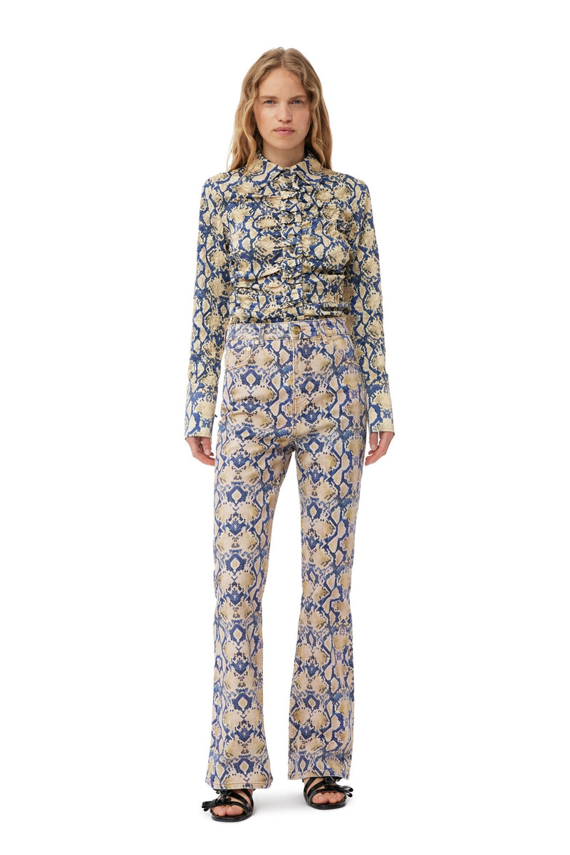 SNAKE PRINTED CRINKLED SATIN FITTED SHIRT 3
