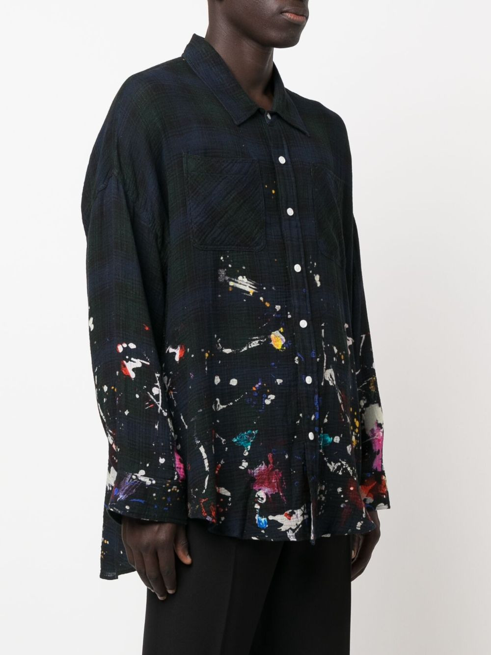 checkered paint-splattered shirt - 3
