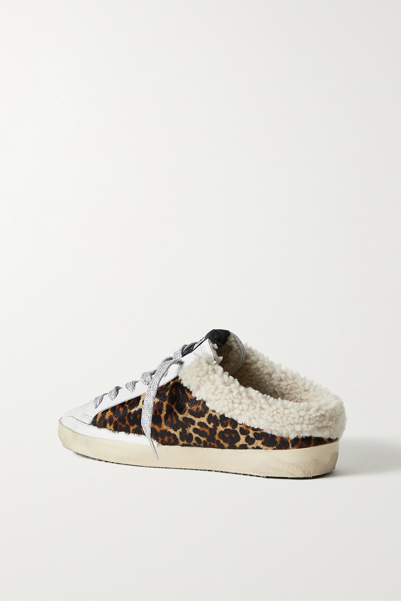 Superstar Sabot shearling-lined distressed glittered leather slip-on sneakers - 3