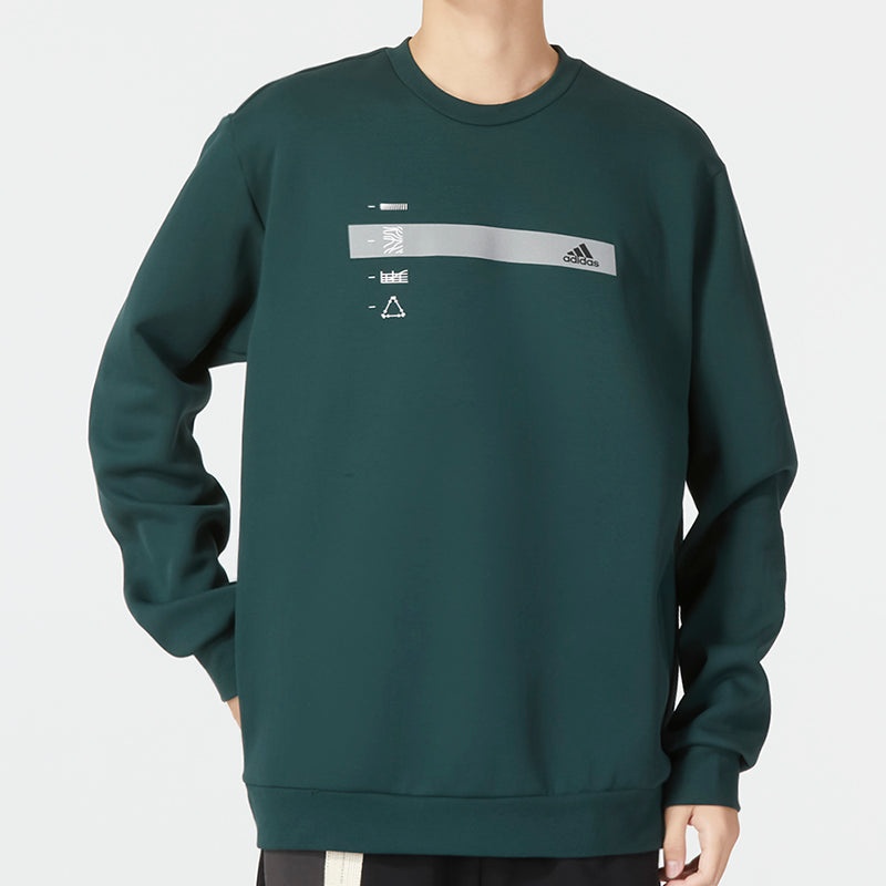 adidas Alphabet Pattern Pullover Round Neck Long Sleeves Hoodie Men's Green HN9022 - 3