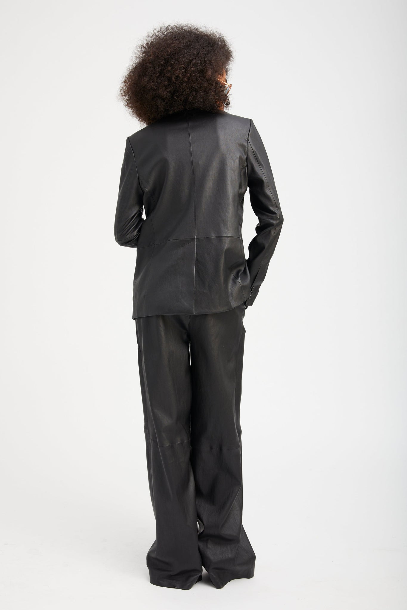 BLACK LEATHER CLASSIC BLAZER - 5