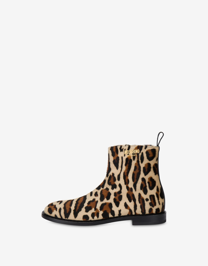 LEOPARD PRINT PONY HAIR ANKLE BOOTS 2