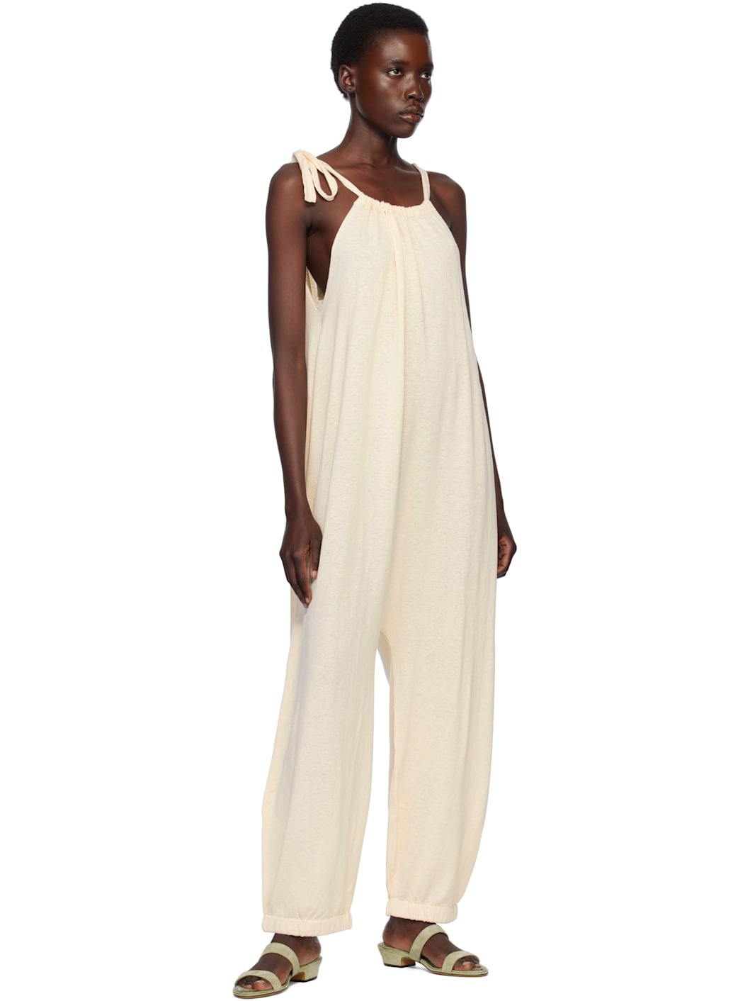 Beige Gather Jumpsuit - 4