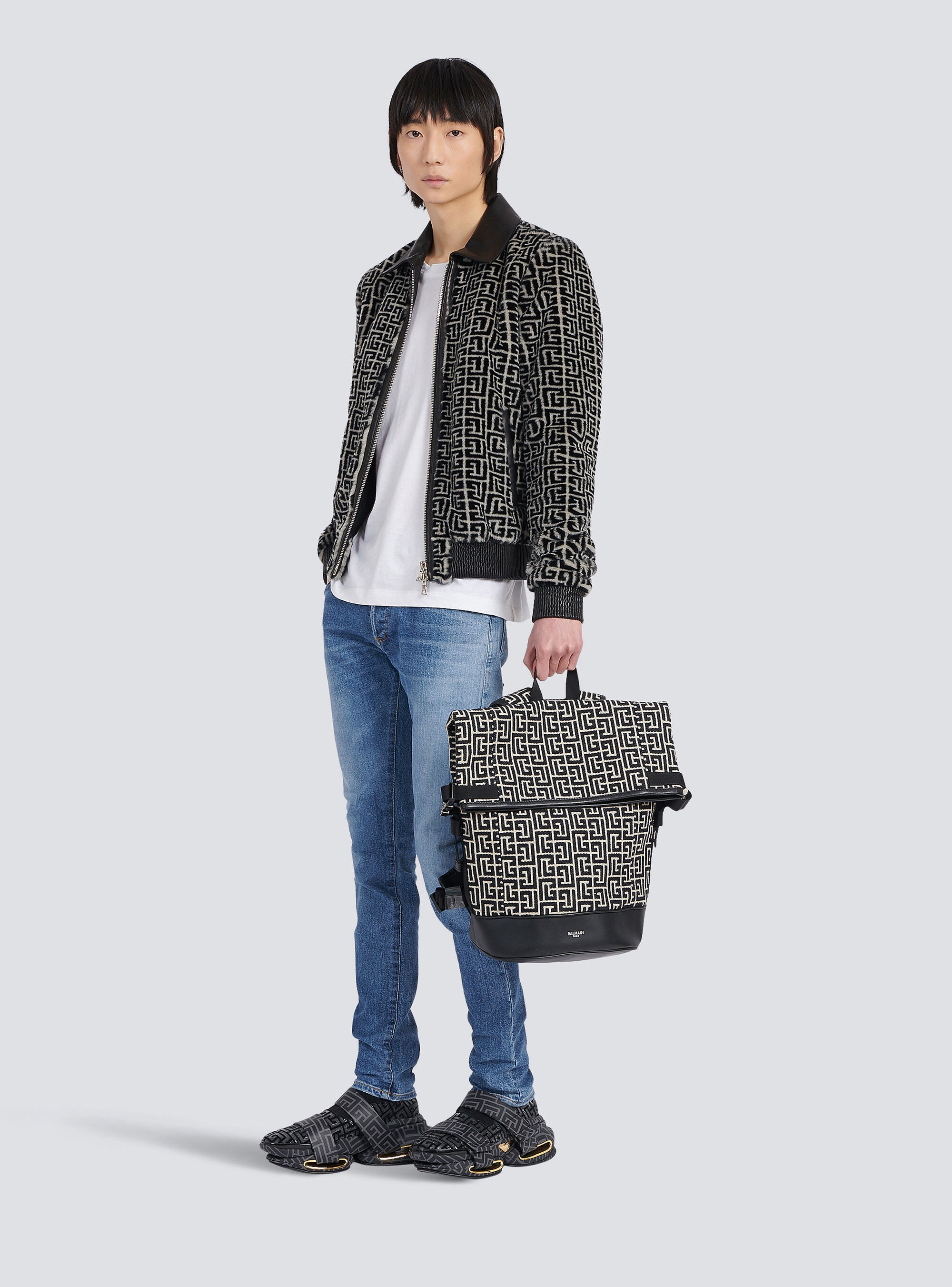Faux fur bomber jacket with Balmain monogram - 2