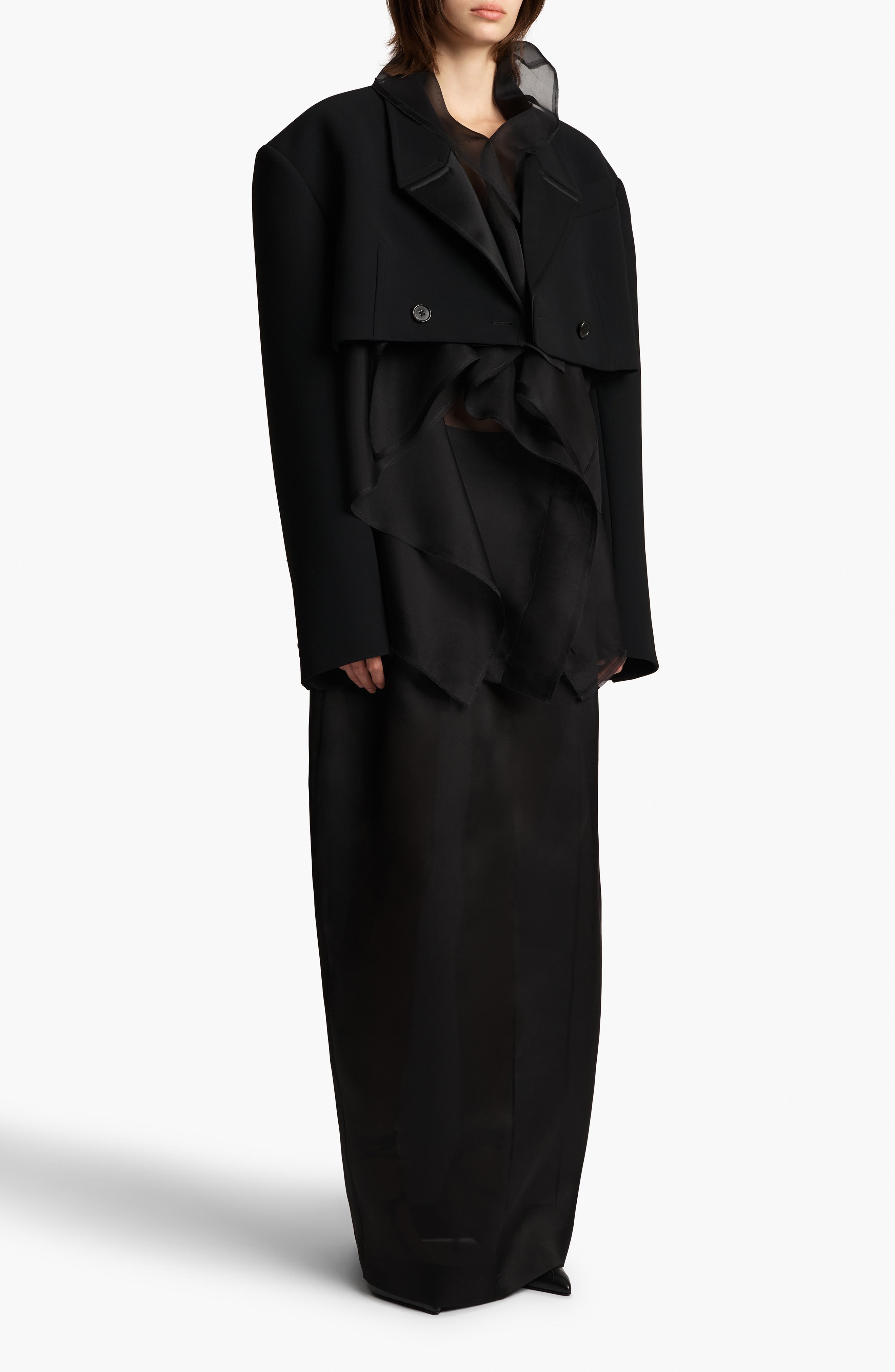 Khaite Nando Oversize Satin Back Crepe Crop Jacket in Black at Nordstrom - 6