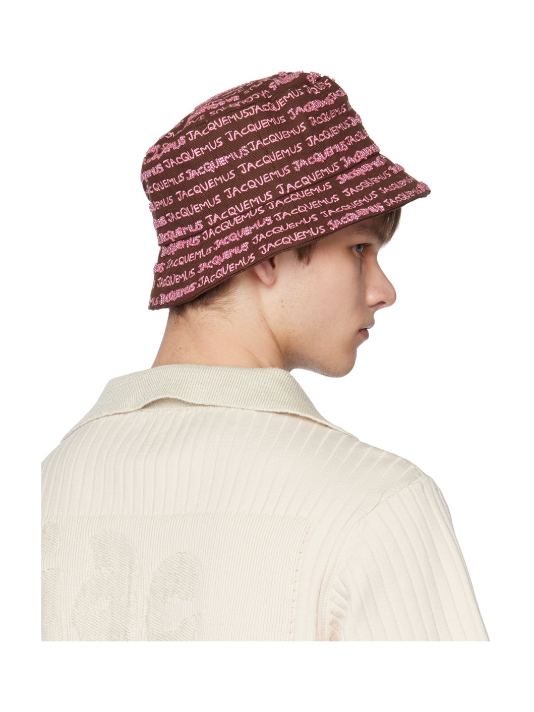 Brown & Pink Le Raphia 'Le Bob Bordado' Bucket Hat - 3
