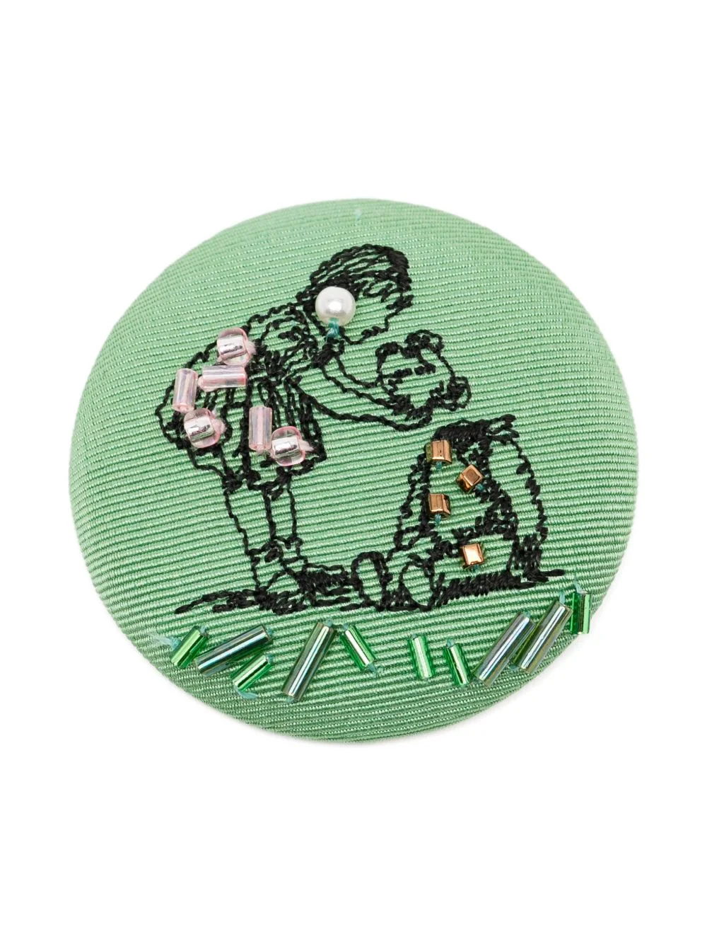 bead-embroidered silk brooch - 1