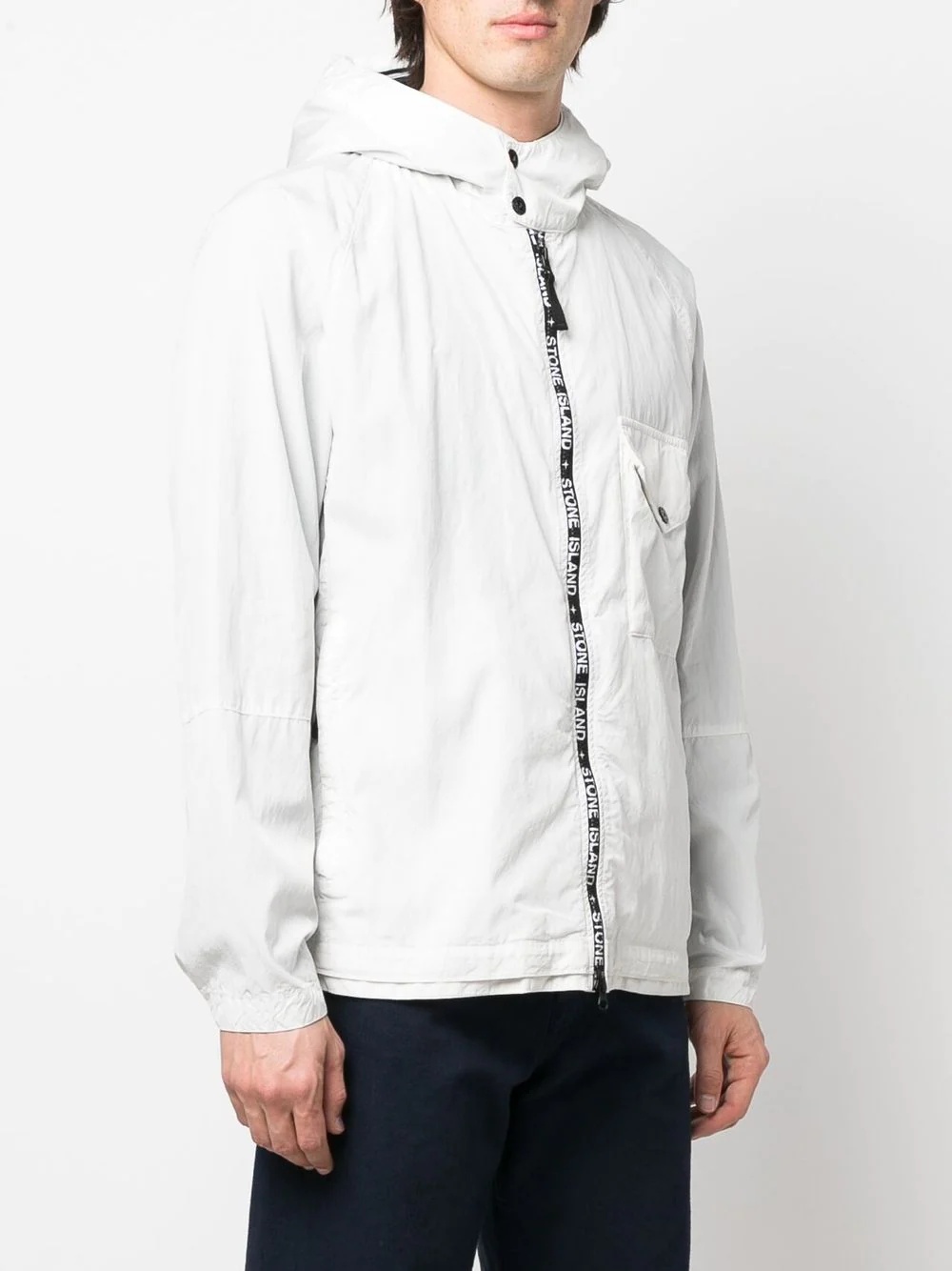 logo-trim zip-front hooded jacket - 3