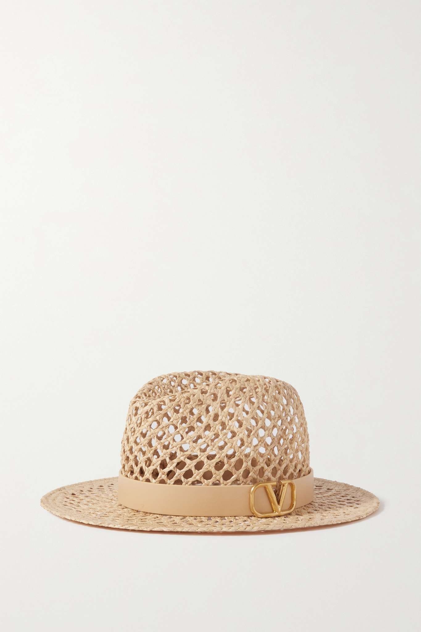 Valentino Garavani VLOGO leather-trimmed straw fedora - 1