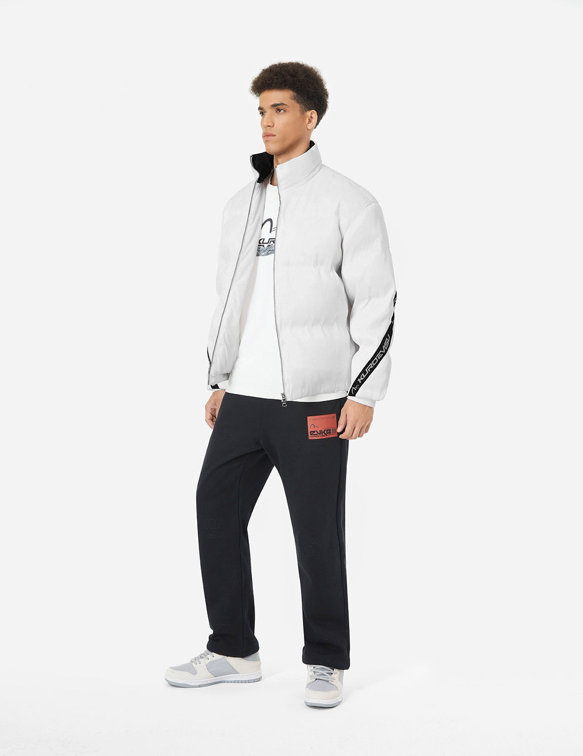 LED Light and Logo Print Relax Fit Down Jacket - 4