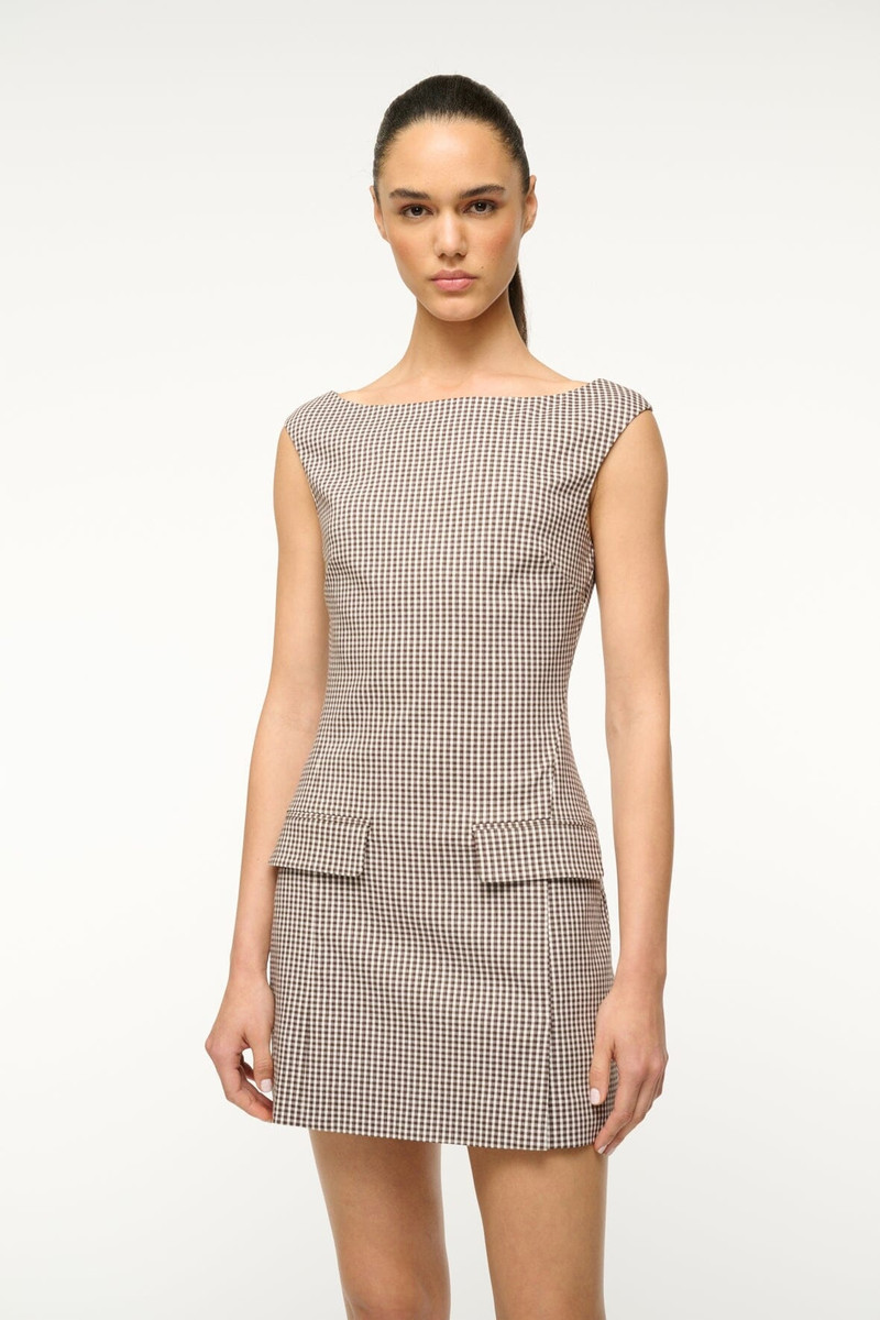 STAUD WALKER DRESS DARK CHOCOLATE MICRO CHECK 3