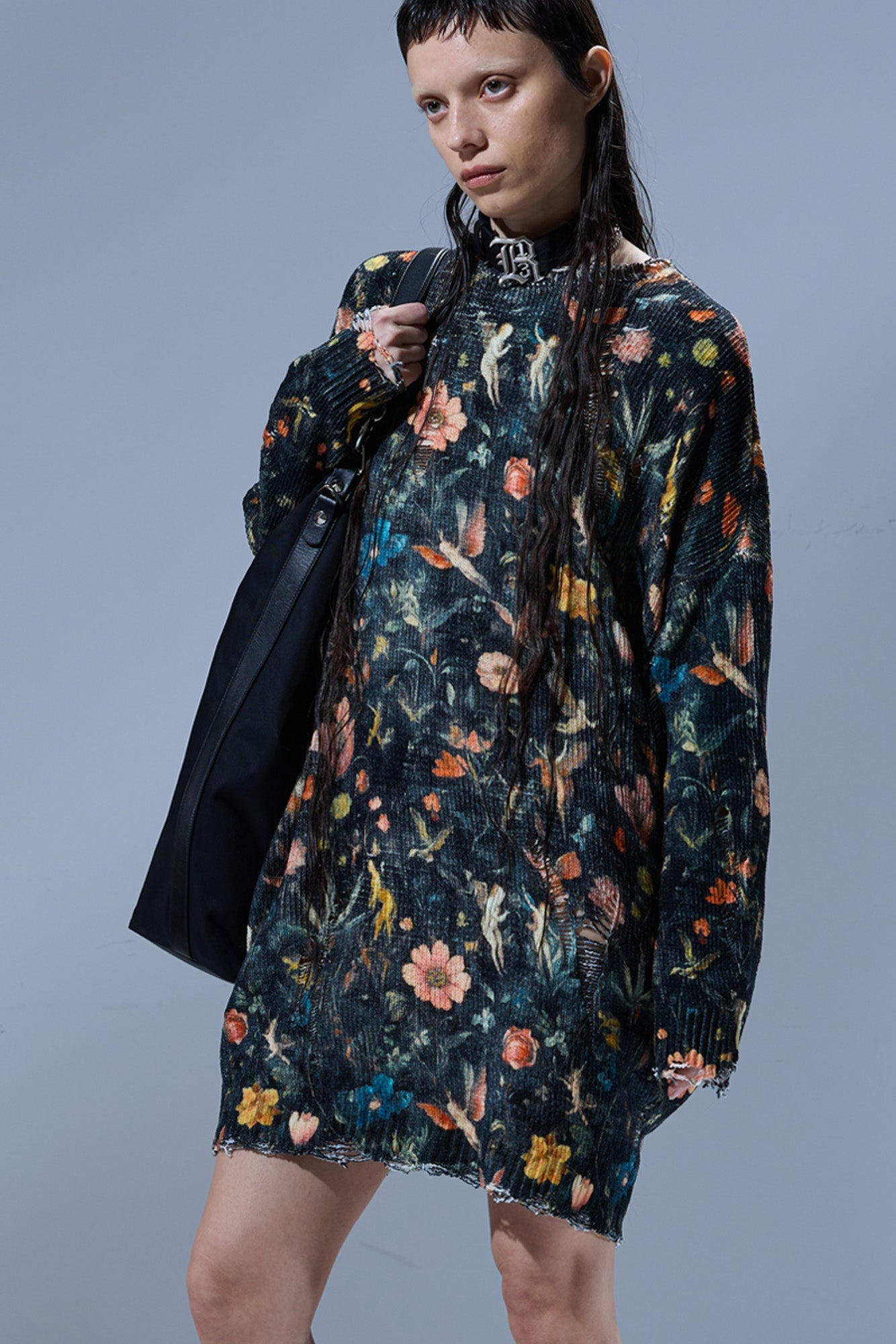 PRINTED GRUNGE SWEATER DRESS - 3