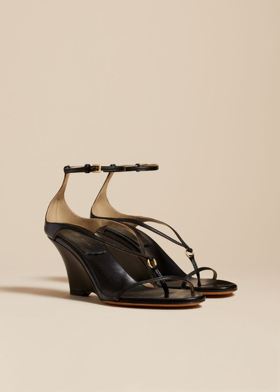 KHAITE The Marion Strappy Wedge Sandal in Black Leather outlook
