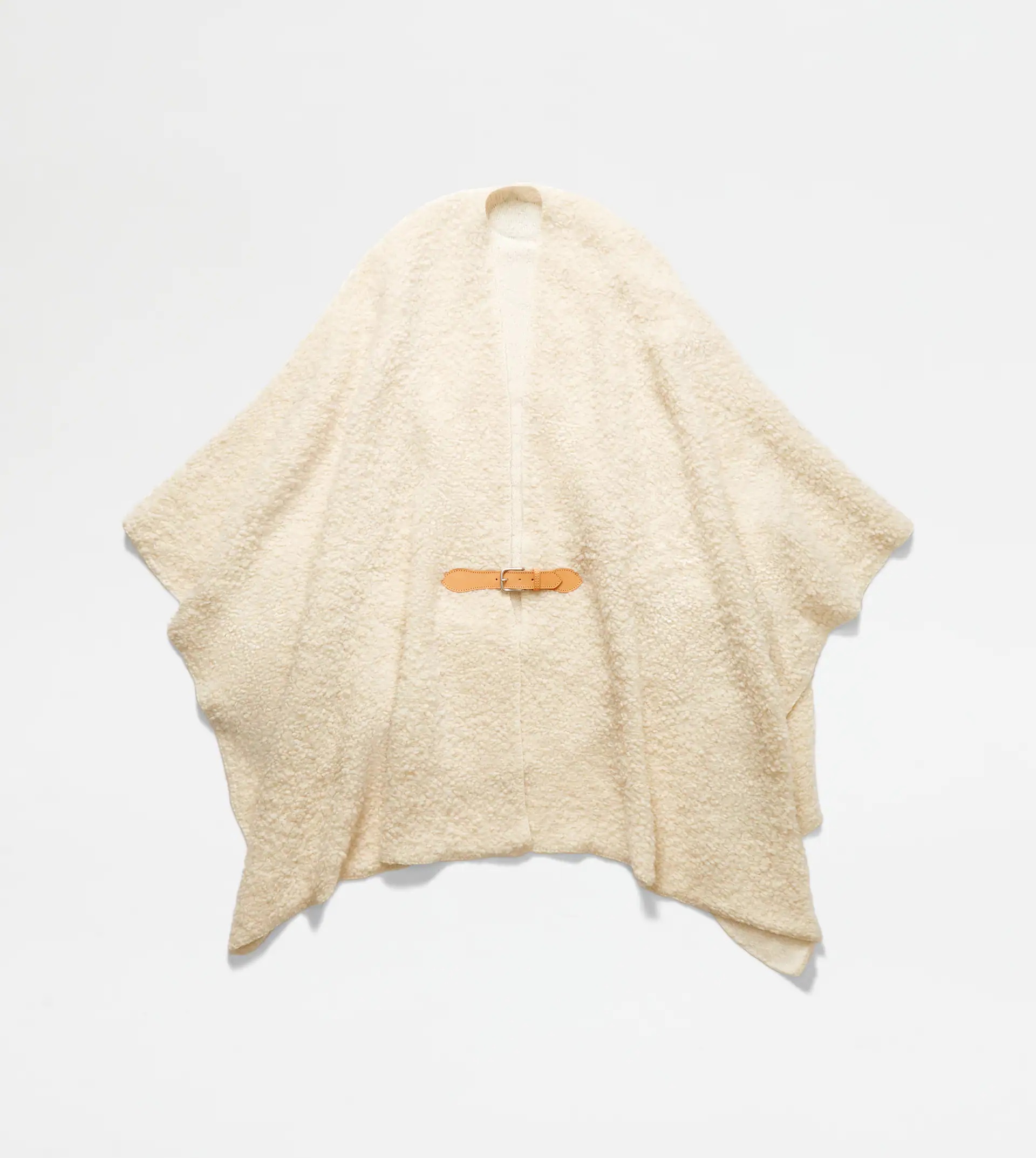 PONCHO IN BOUCLÉ KNIT - WHITE - 1