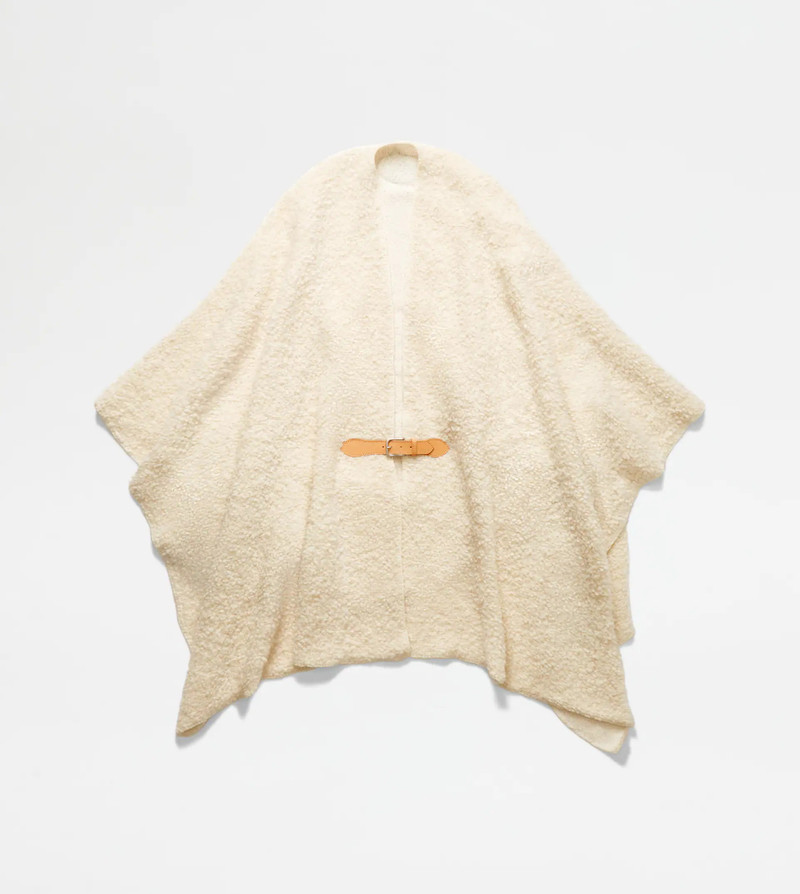 PONCHO IN BOUCLÉ KNIT - WHITE 1