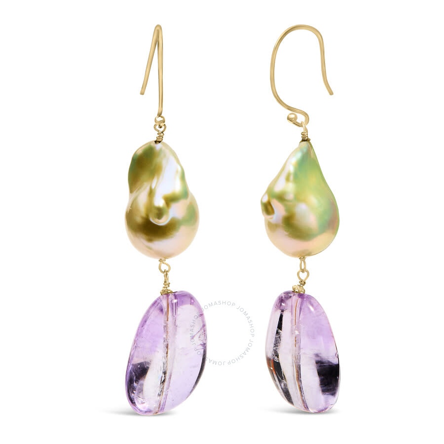 Haus Of Brilliance - Haus of Brilliance 14K Yellow Gold Amethyst and Baroque Pearl Drop and Dangle Earrings 2" Inch Dangl - 3