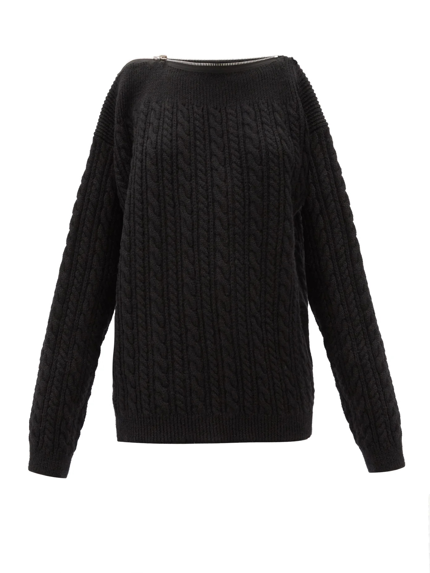 Zipped-neckline cable-knit wool sweater - 1