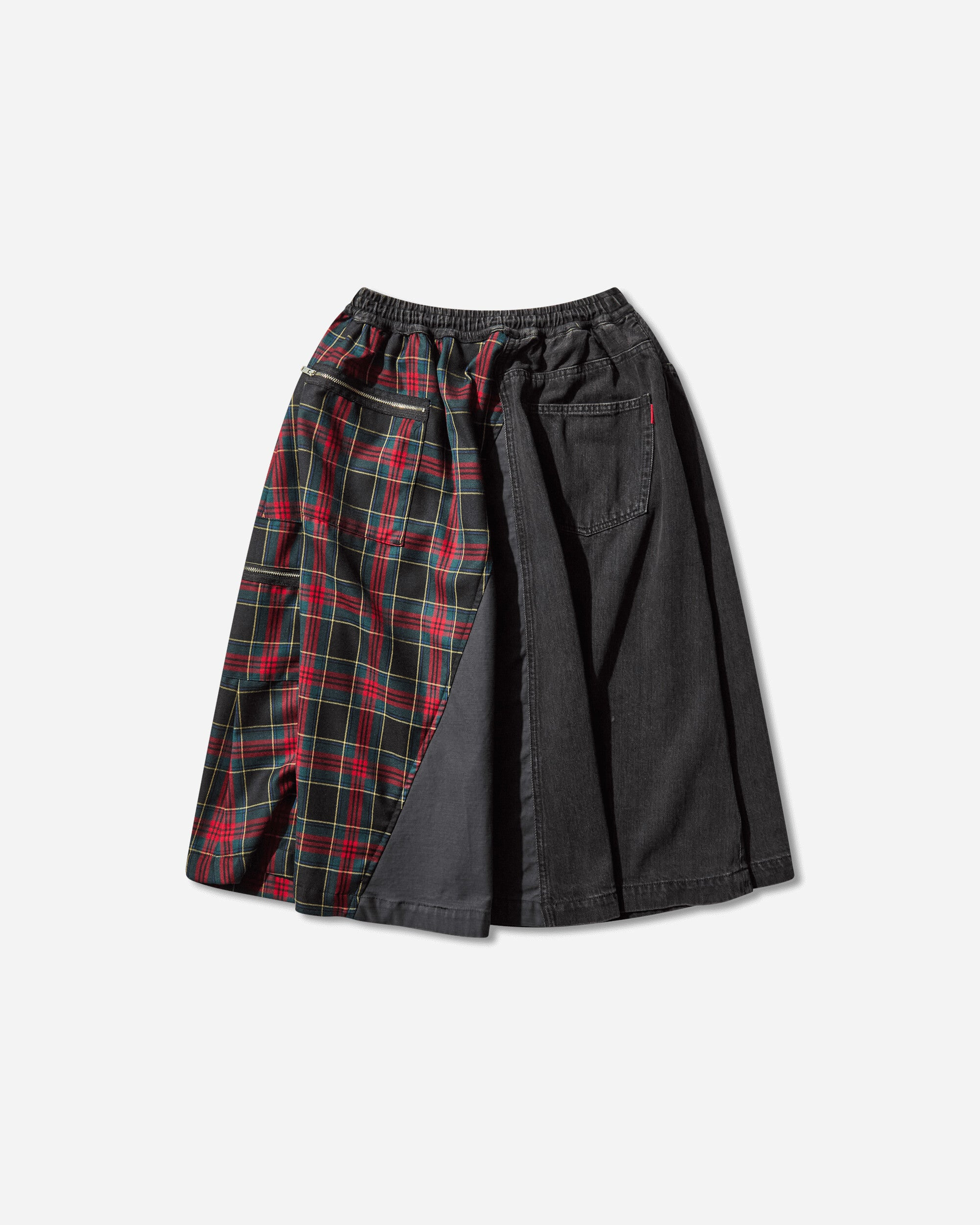 Women's Denim and Wool-Blend Check Skirt Black - 2