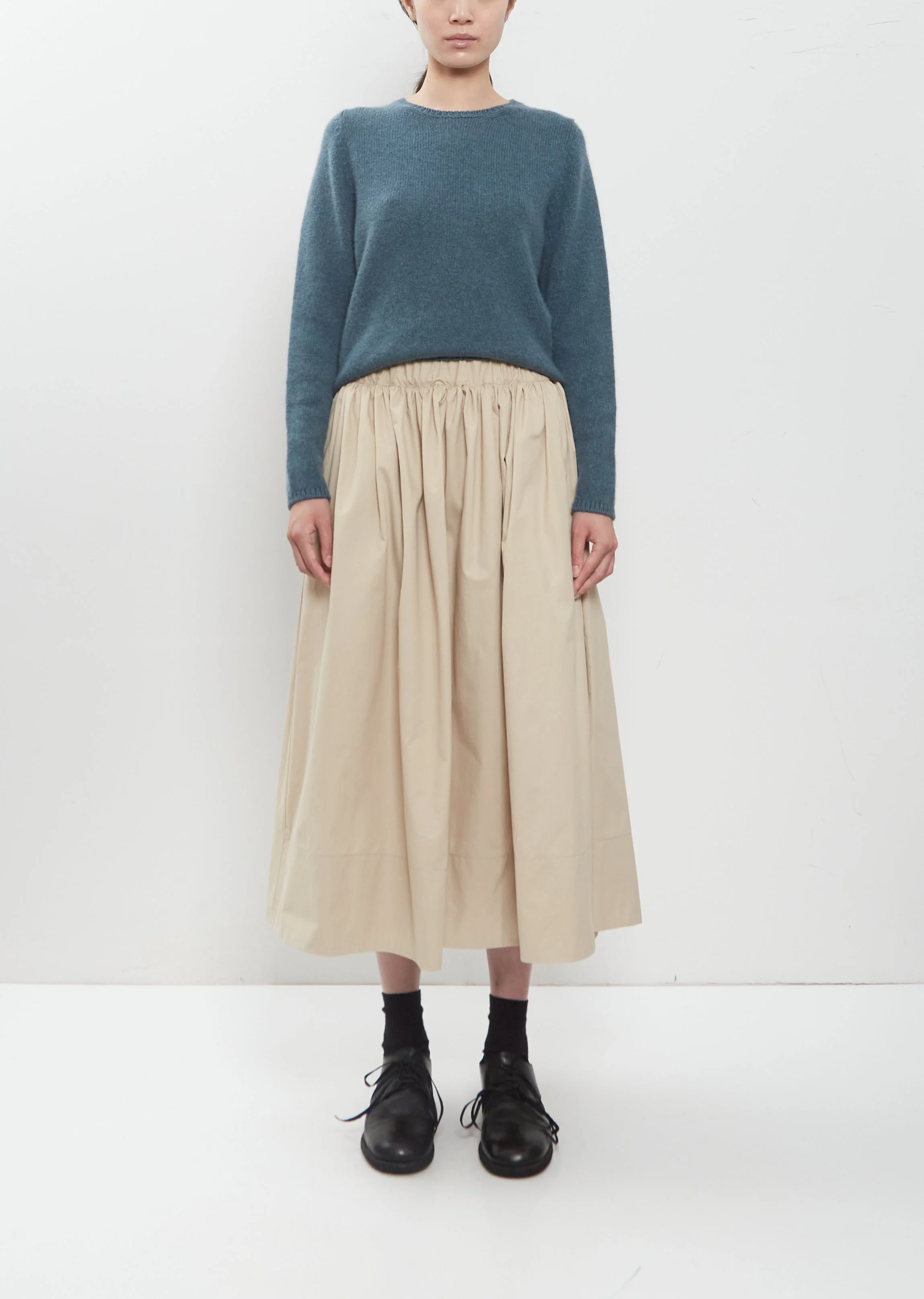 Sanded Cotton Gathered Skirt — Natural - 1