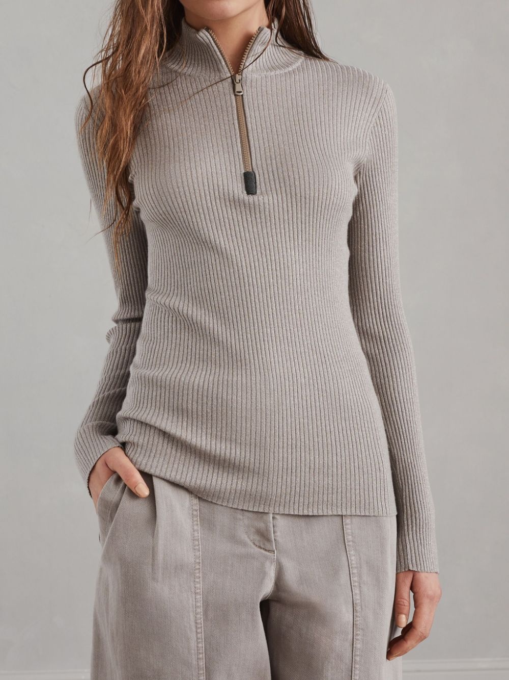 high neck ribbed knit T-shirt - 3