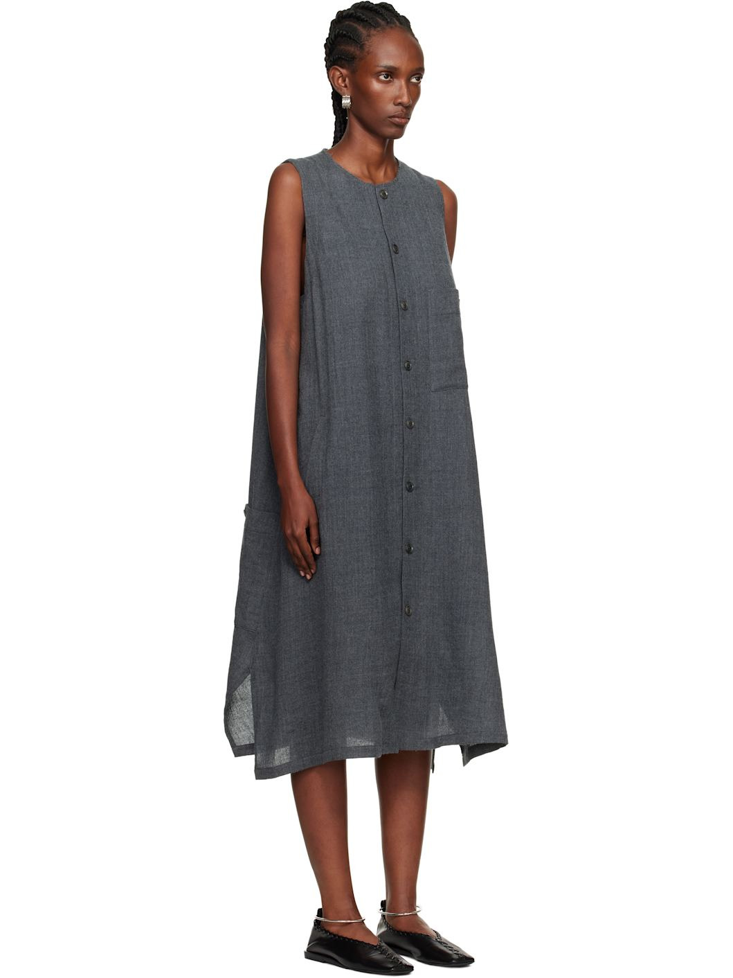 Gray S-Long Pocket Midi Dress - 2