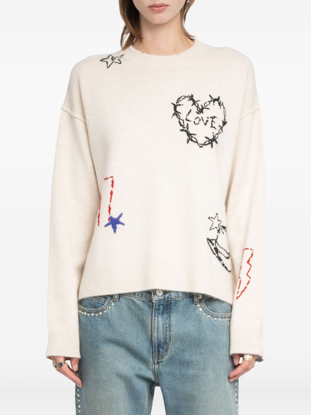 embroidered heart detail sweater - 4
