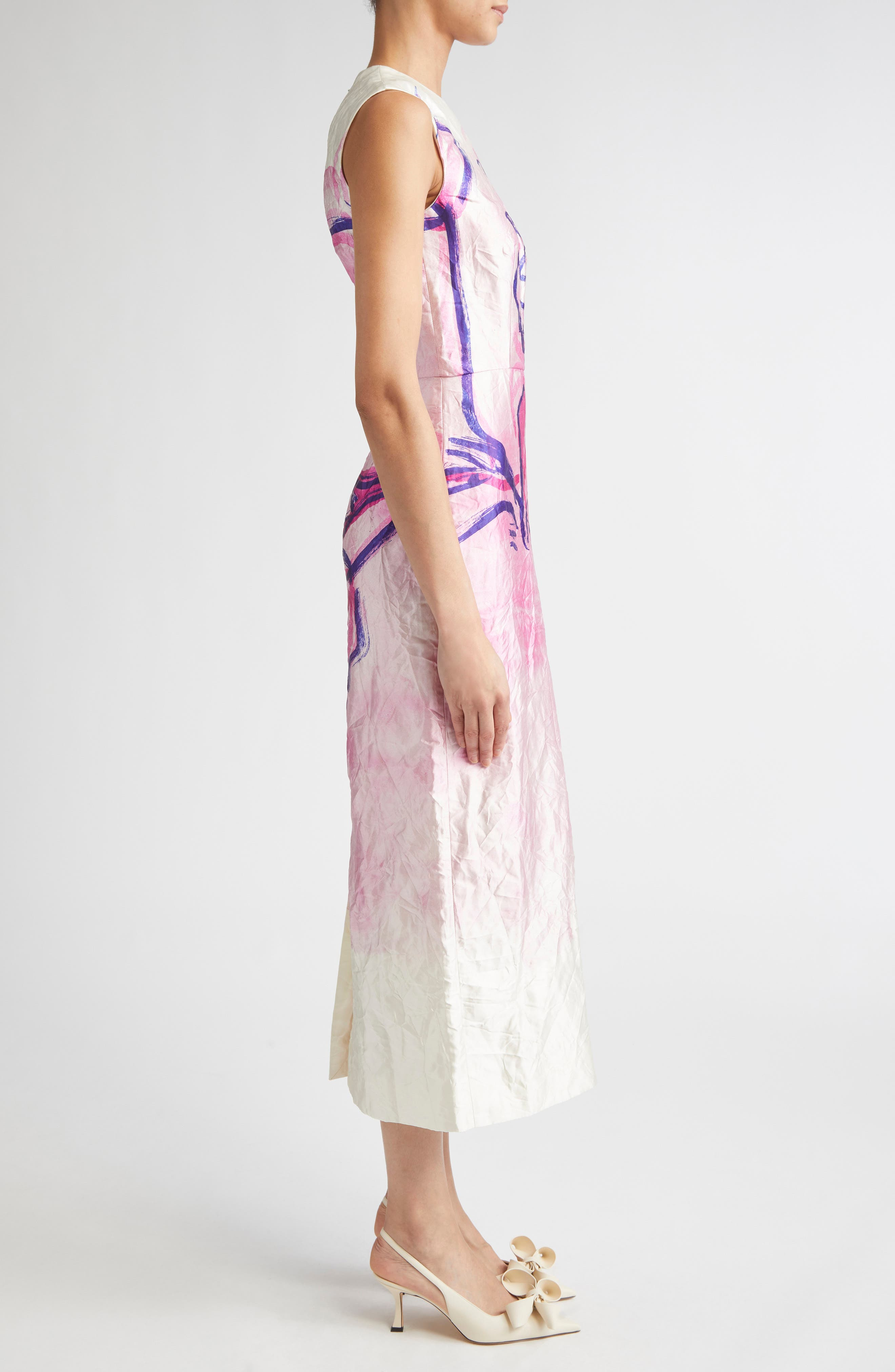 Erdem Crinkled Metallic Satin Sheath Dress in Painted Rose Peony Pink at Nordstrom - 3
