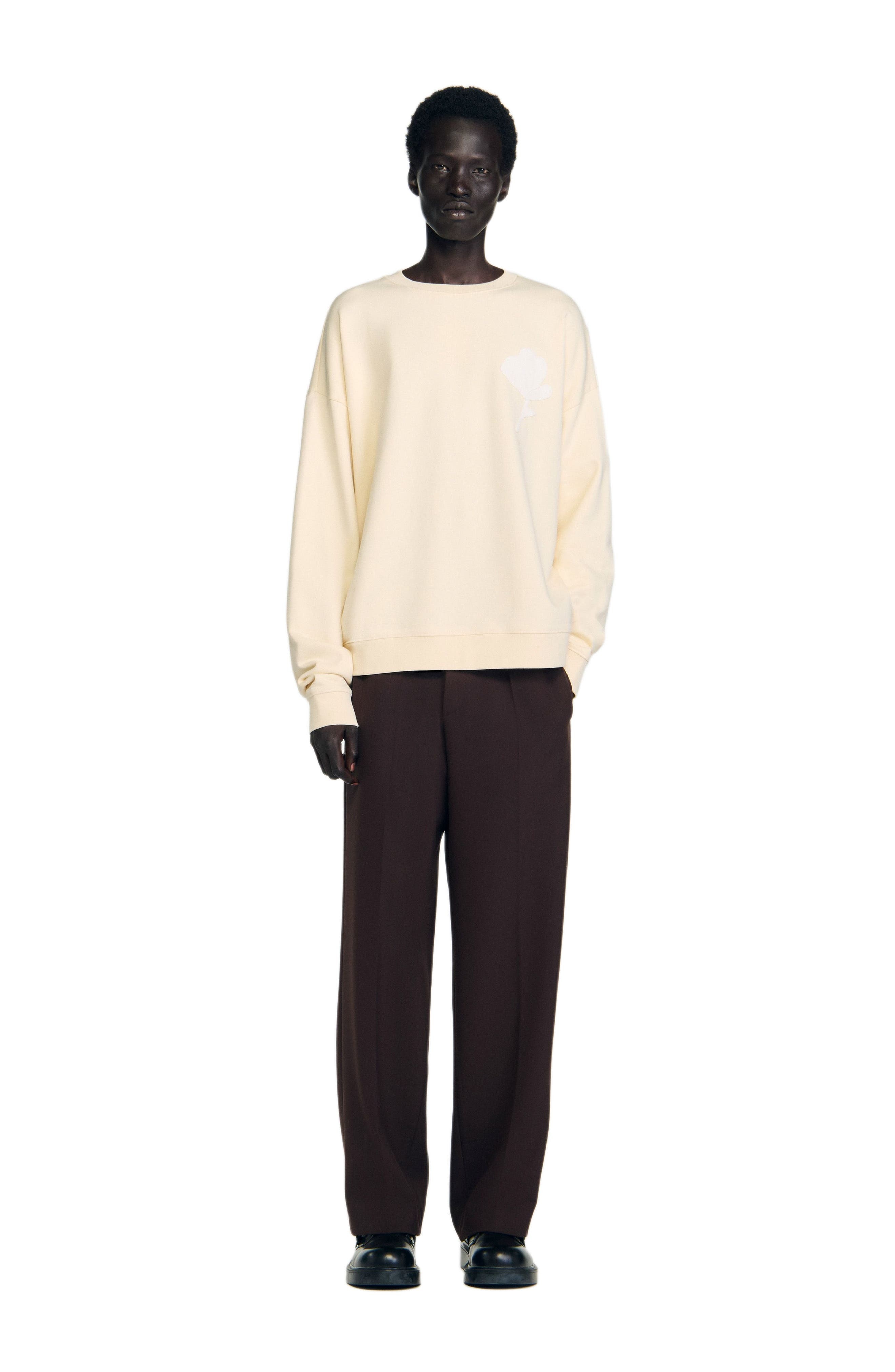 SANDRO Sweatshirt with flower patch in Butter Cream at Nordstrom - 6