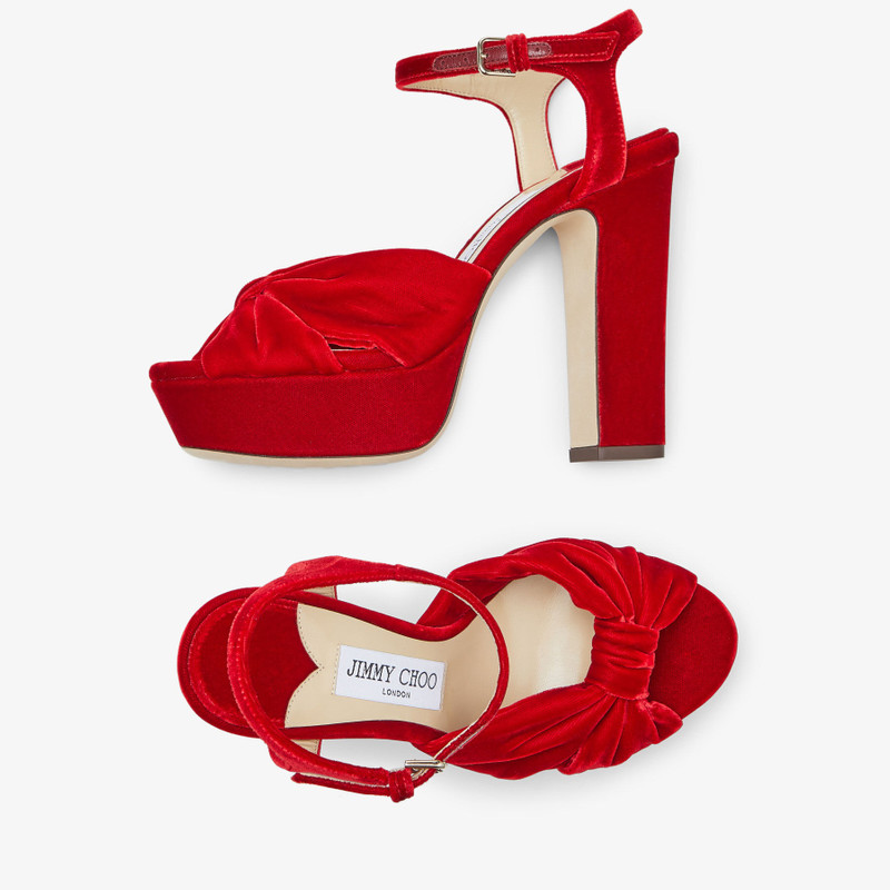 Heloise 120 Red Velvet Platform Sandals 5