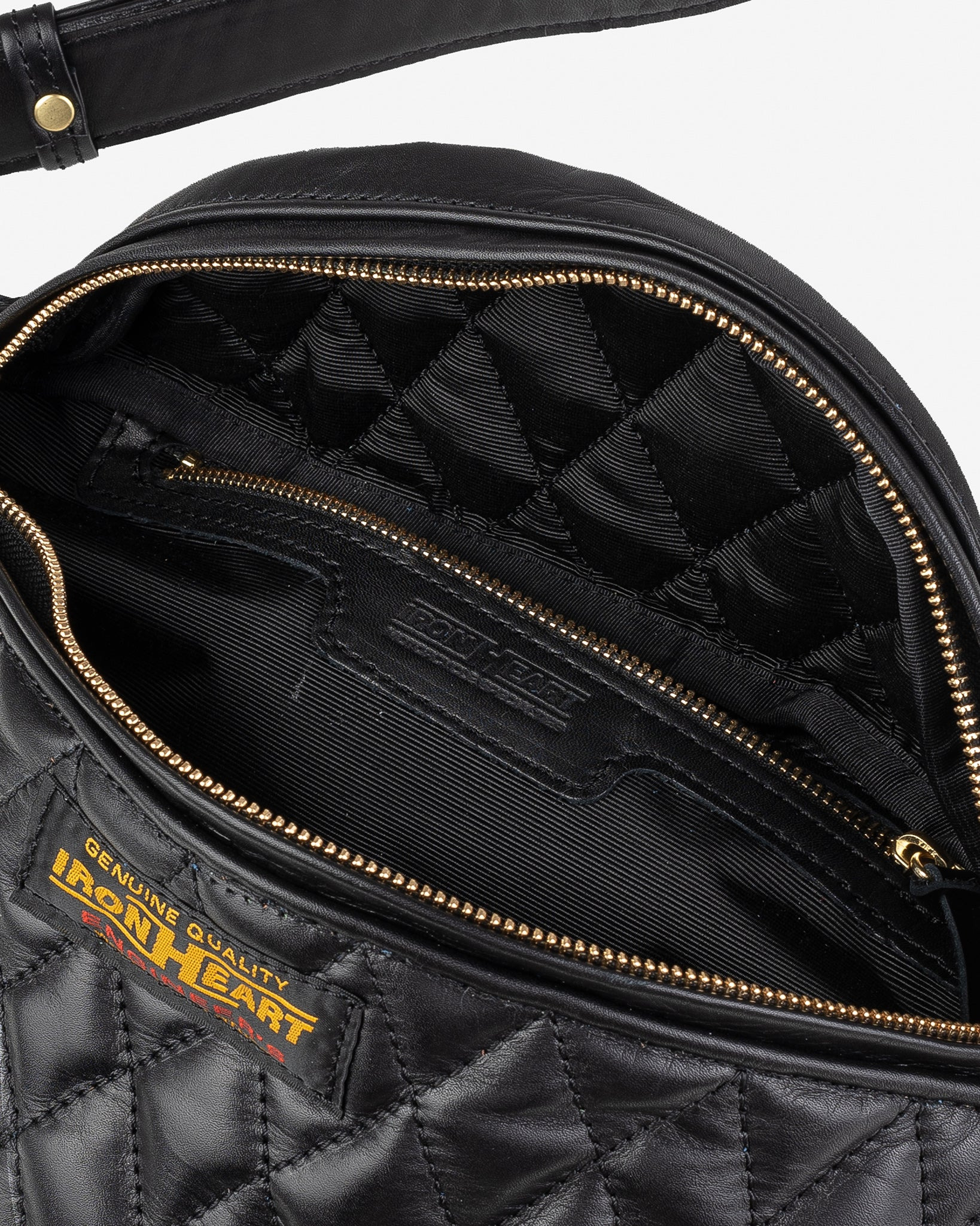 IHE-45-BLK Diamond Stitched Leather Waist Bag - Black - 10