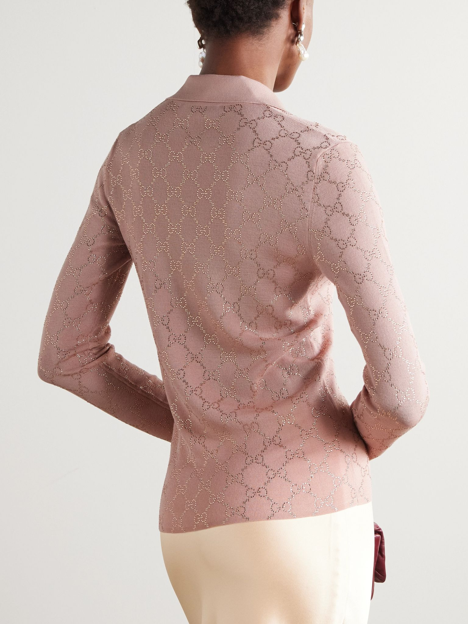 Embellished wool polo shirt Neutral - 3