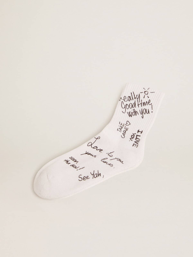 Optical white socks with black lettering 1