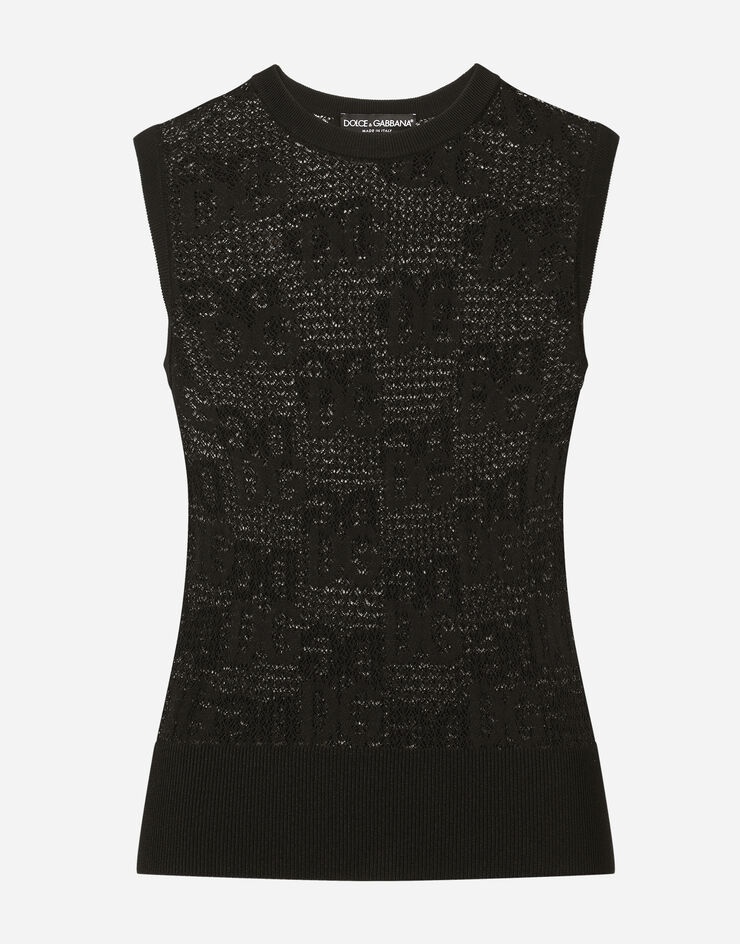 Sleeveless lace-stitch sweater with DG logo - 1