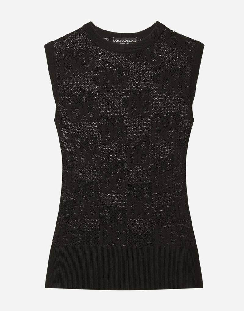 DG 로고를 가진 sleeveless 레이스 스티치 스웨터 1