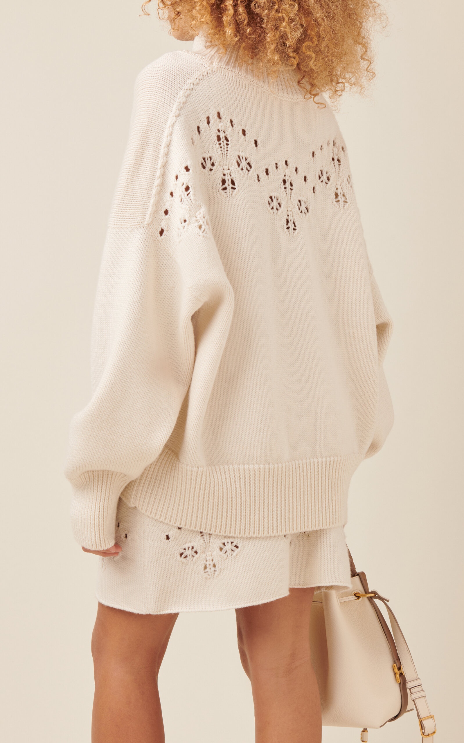 Pointelle-Knit Wool Turtleneck Sweater ivory - 5