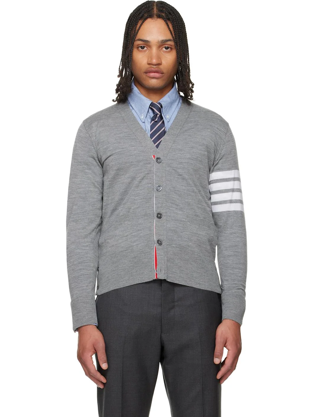 Gray Merino Wool 4-Bar Classic Cardigan - 1