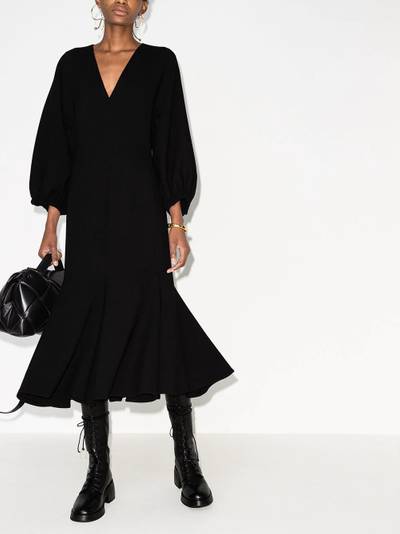 Valentino gathered-sleeve V-neck midi dress outlook