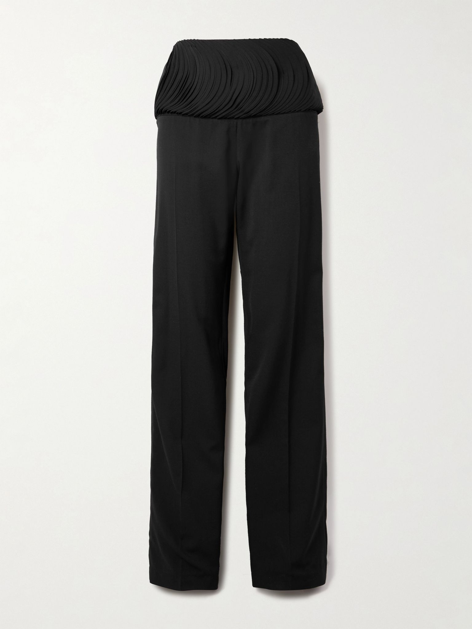 Pleated layered twill straight-leg pants Black - 1