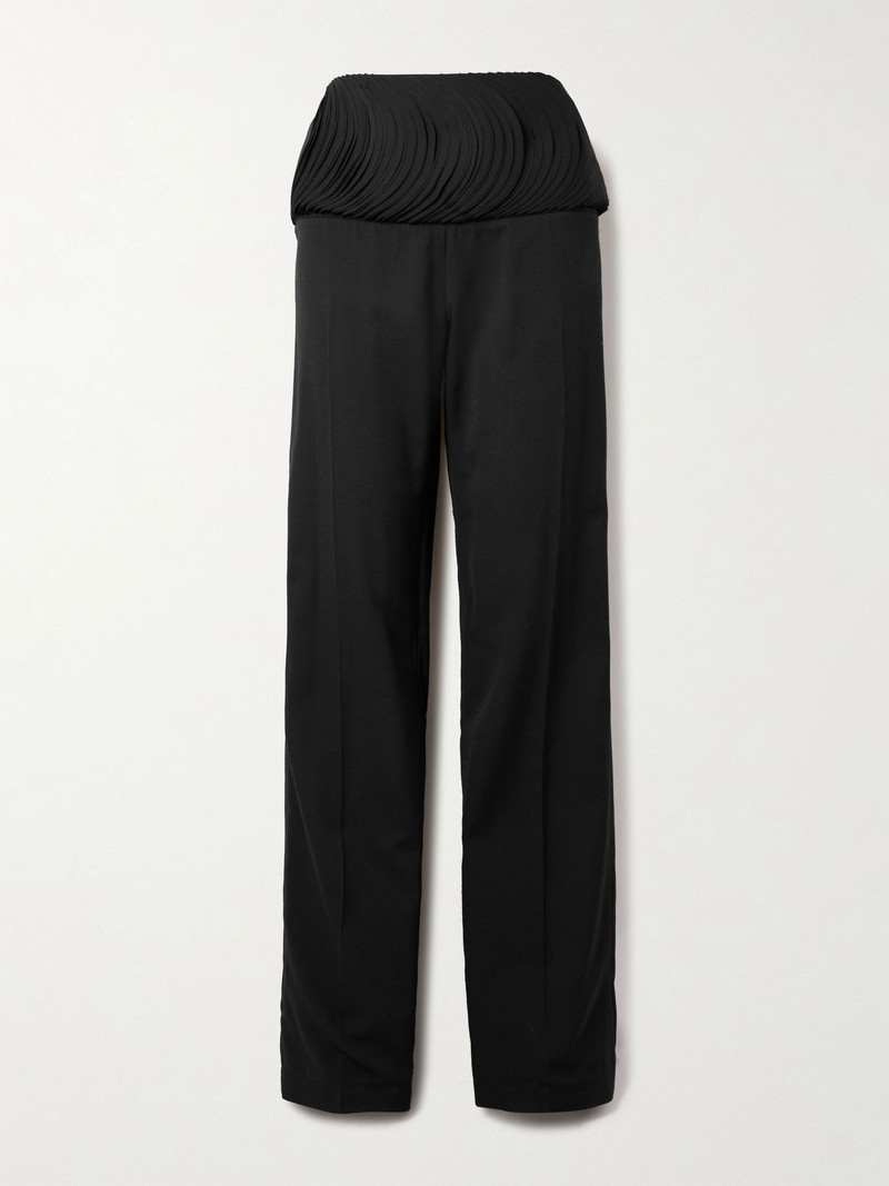 Pleated layered twill straight-leg pants Black 1