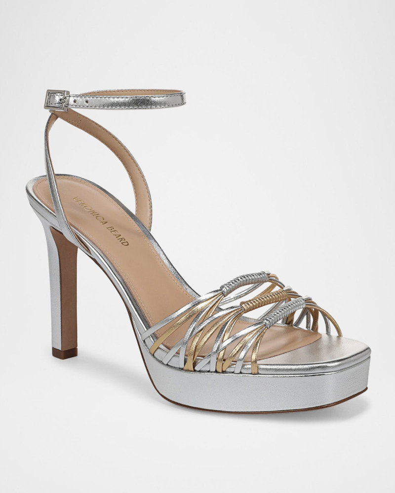 VERONICA BEARD 100mm Beverlee Metallic Leather Platform Sandals outlook
