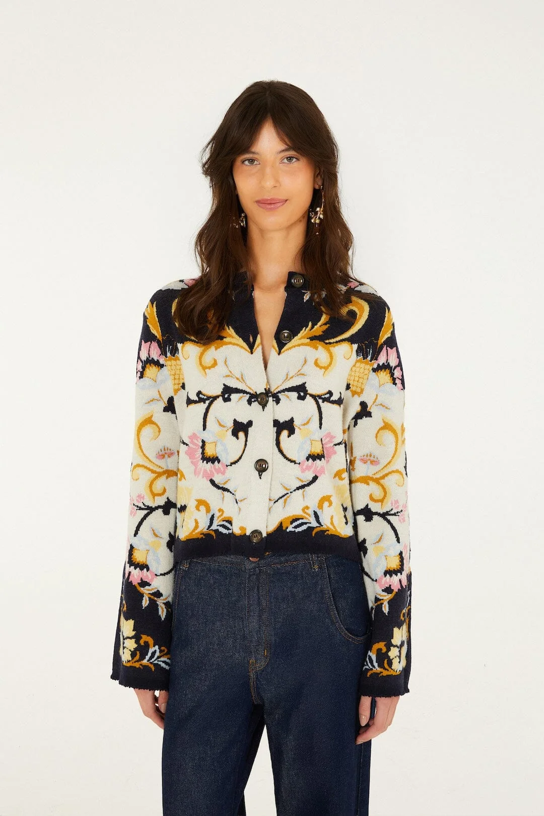 Birds Romance Buttoned Knit Cardigan - 1
