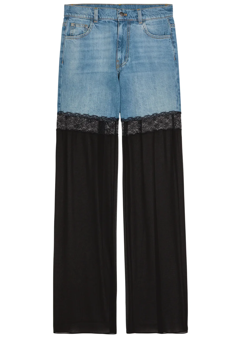 Nensi Dojaka Panelled Lace-trim Wide-leg Jeans - 1