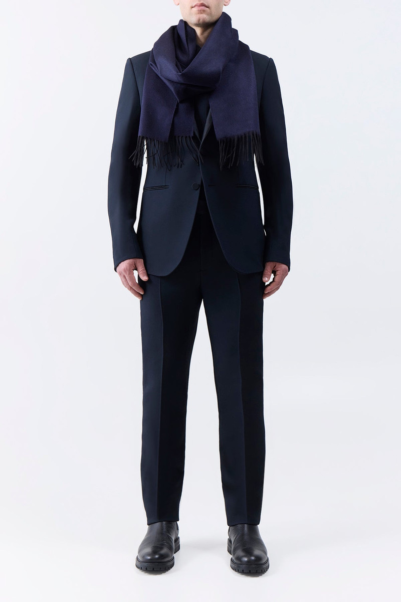 Blaine Fringe Scarf in Dark Navy Silk Cashmere 4