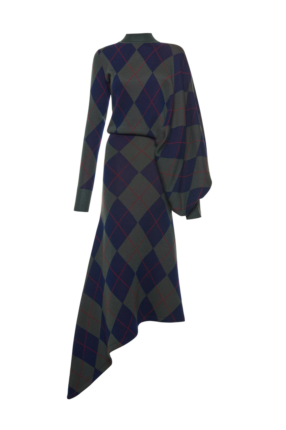 ARGYLE KNITTED DRESS NAVY GREEN - 4