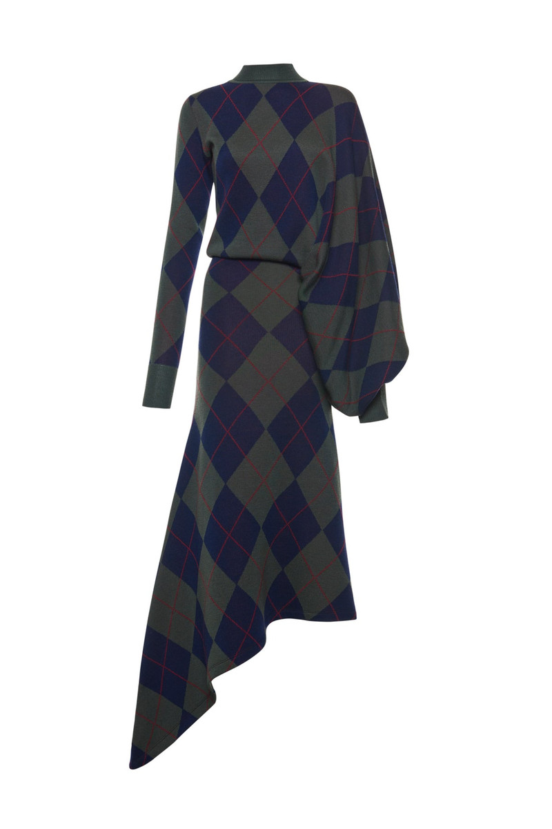A.W.A.K.E. MODE ARGYLE KNITTED DRESS NAVY GREEN outlook