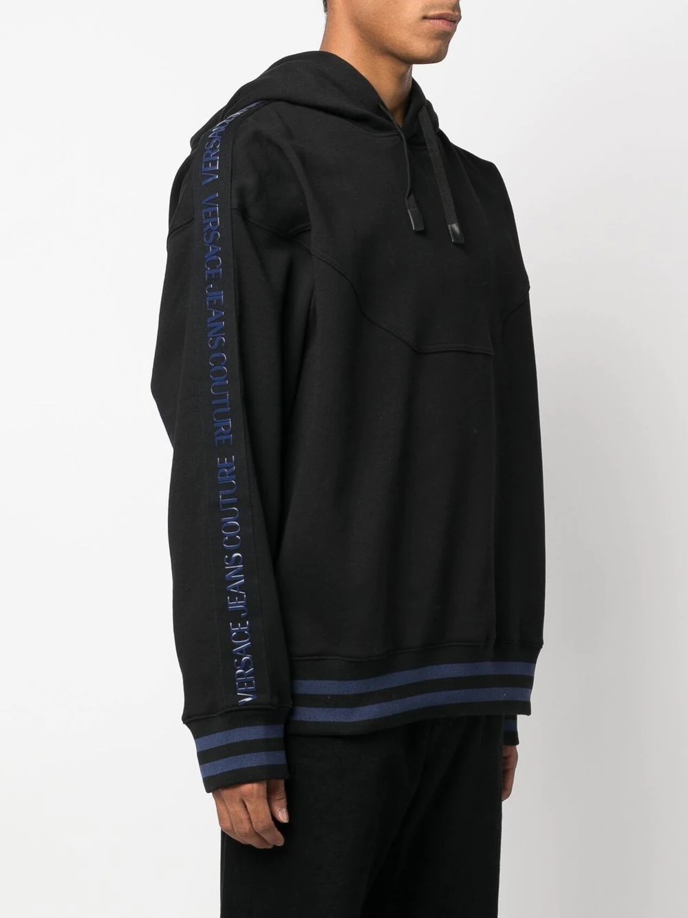 logo-print striped-trim hoodie - 3
