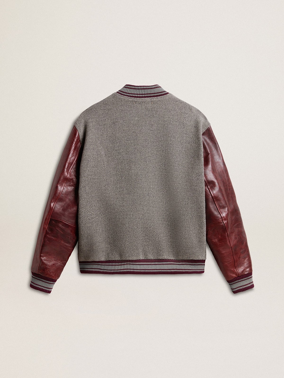 Bomber jacket in gray melange wool with leather sleeves - 7