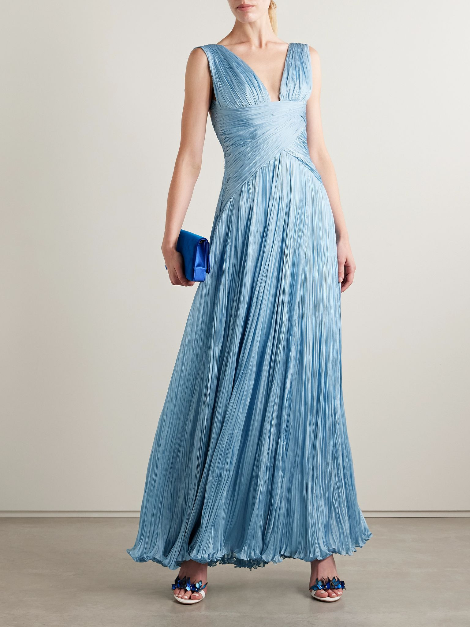 Gathered plissé-silk gown Blue - 2
