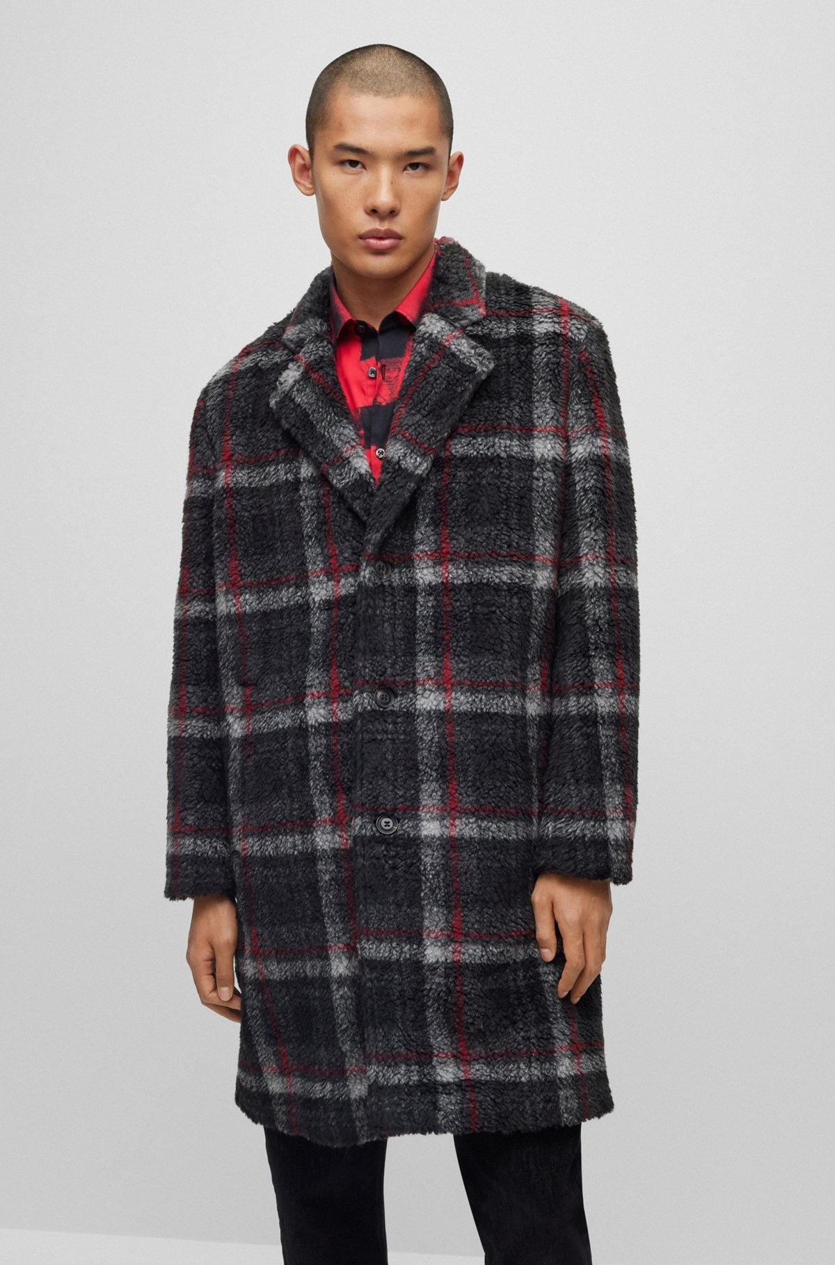 REGULAR-FIT COAT IN CHECKED TEDDY FABRIC - 2