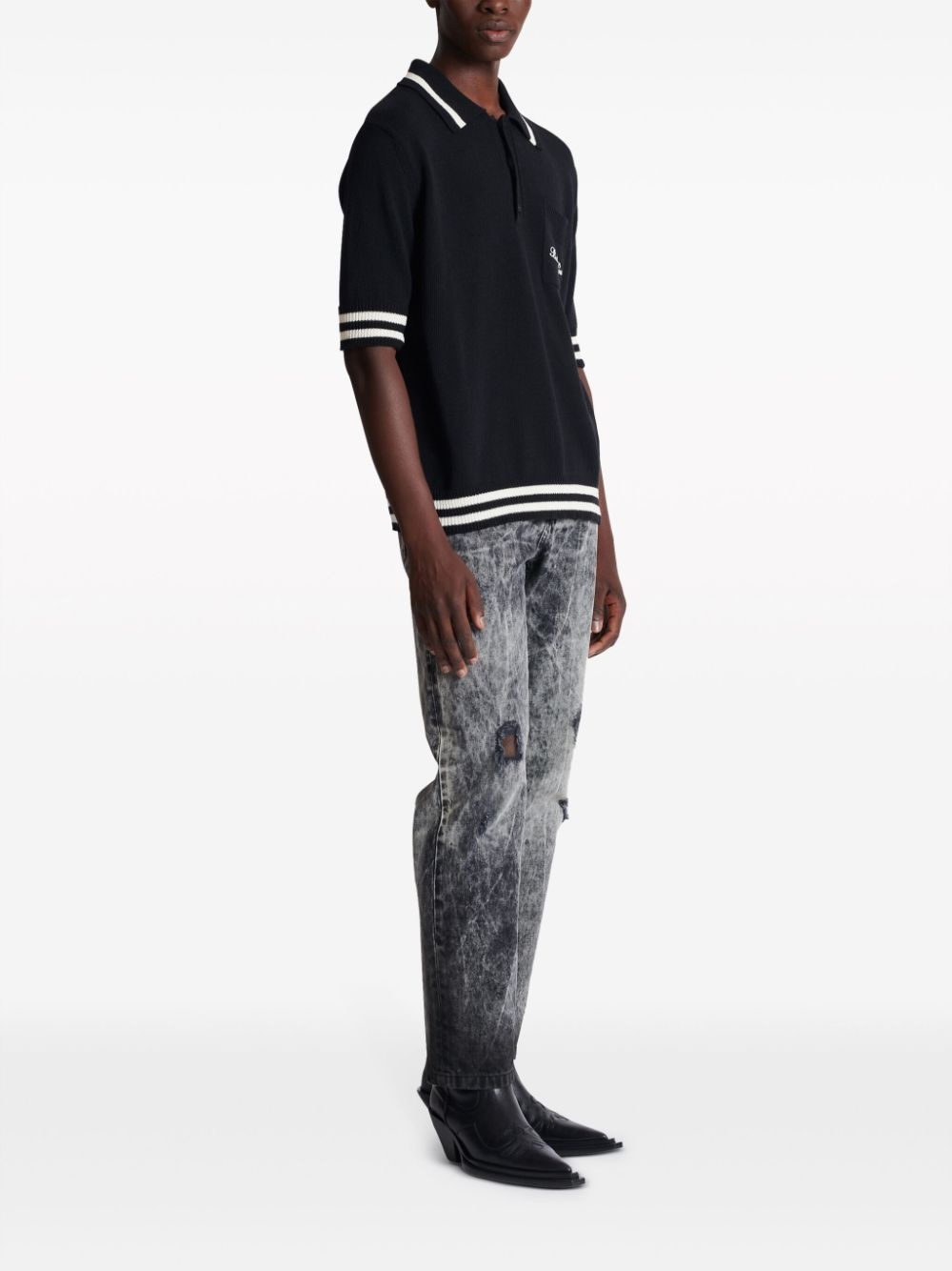 logo-embroidered striped polo shirt - 3